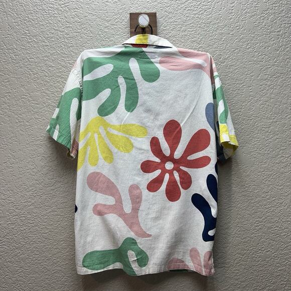 Free Assembly Seersucker Camp Shirt Kids XL 14/16 Floral Paint Splat - Picture 5 of 9